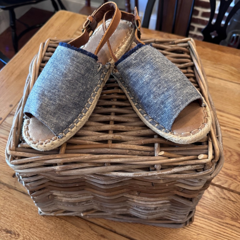 TOMS Monica Blue Chambray Espadrille Slingback Sandals Womens 8.5